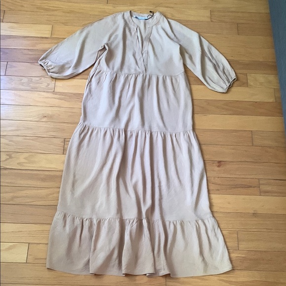 Zara Dresses & Skirts - Zara Tan Long Sleeve Maxi Dress